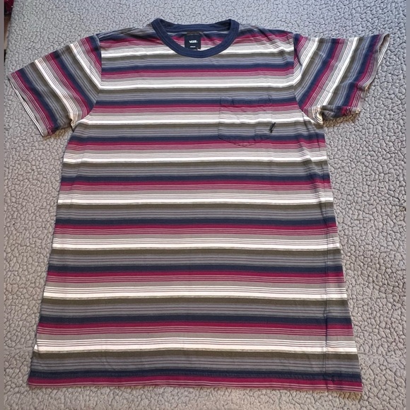 Vans Red And Gray Striped Short Sleeve T Shirt Big Boys Size Medium - Picture 1 of 6